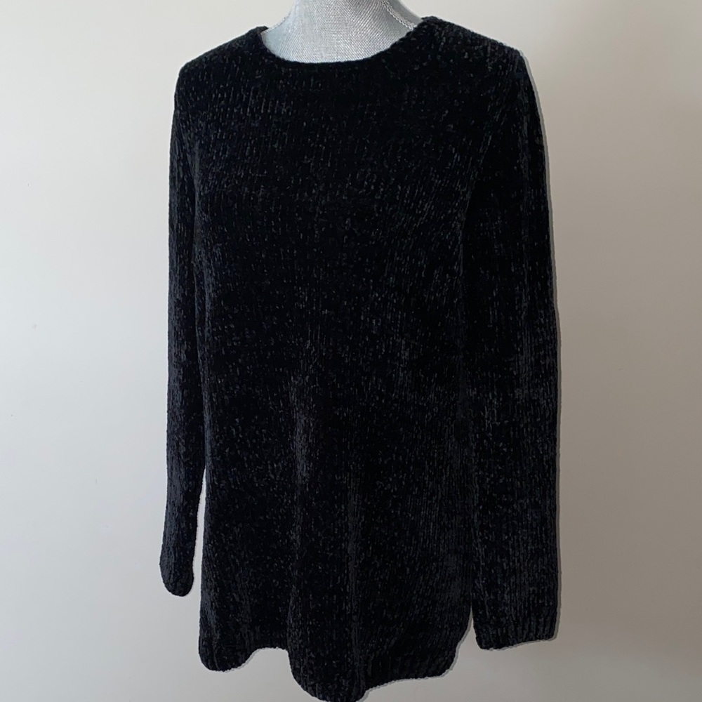 J. Jill Chenille Black Long Sleeve Pullover Sweater Size M